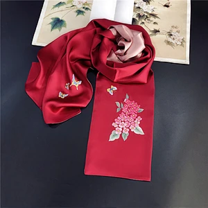 2020 Hot-Selling Embroidered Silk Scarf Gift 35*155CM Handmade Double Layer Embroidered Silk Scarf