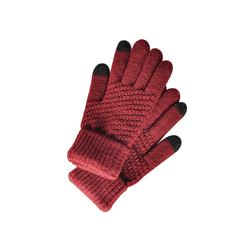 Cheap Plain Color Knitted Warm Gloves Wholesale Winter Men Women Fashion Touch Screen Jacquard Gloves