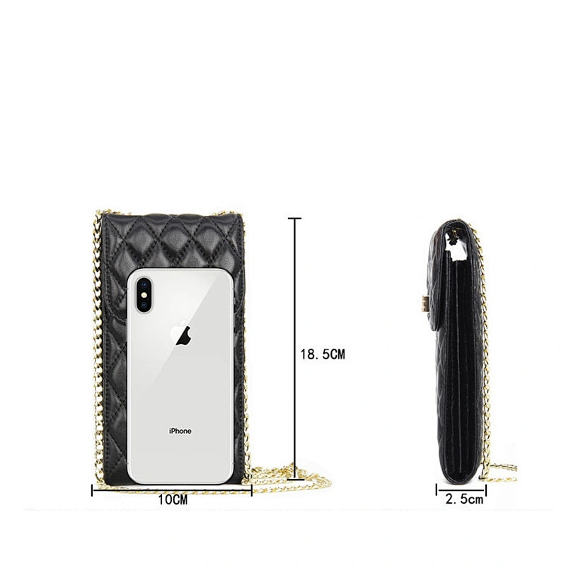 Wholesale Genuine Leather Mini Change Pouch Vertical Style Wild Rhombic Sheepskin Messenger Bag Mobile Phone Bag