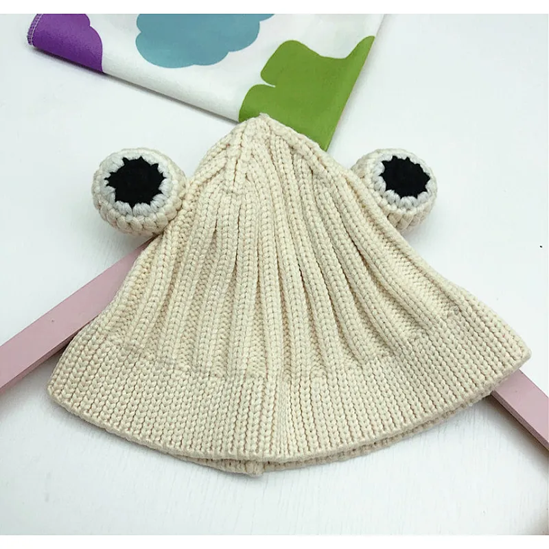 2020 Solid Color Cartoon Frog Knitted Hat Winter Warm Hat Acrylic Cap Beanie Hat For Kid Boy And Girl