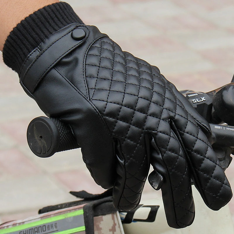Winter Men's Touch Screen Gloves PU Leather Plus Velvet Warm Windproof Gloves Korean Winter Riding Gloves
