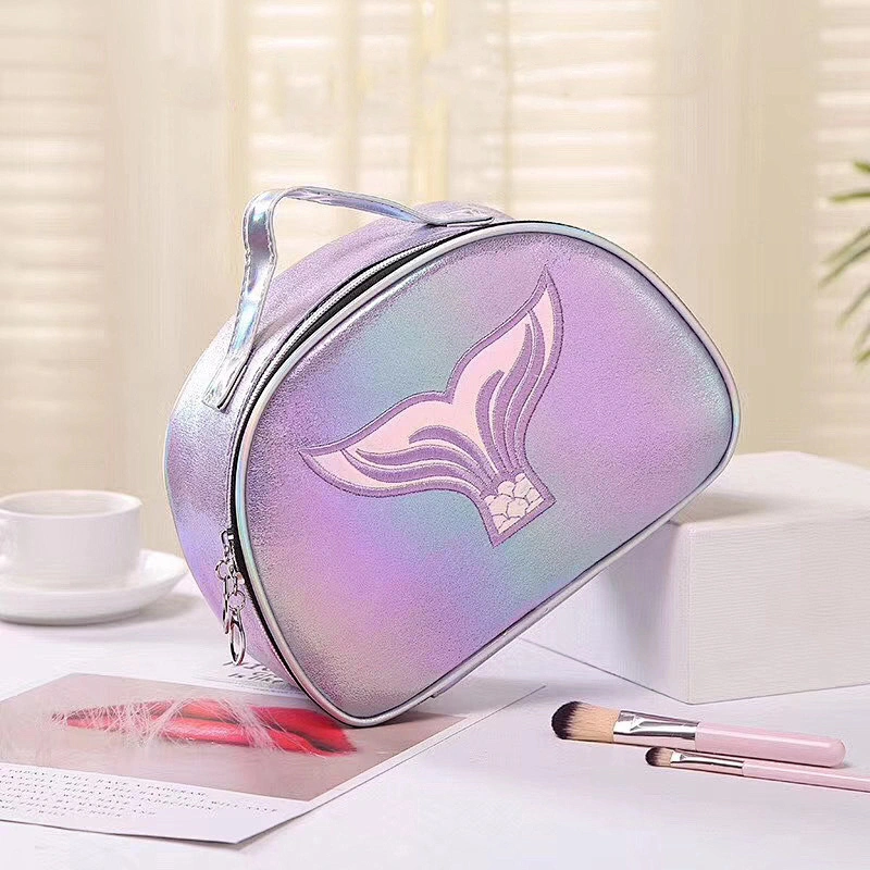 2020 Custom Logo Personality Waterproof Flash Mermaid Laser PU Holographic Portable Cosmetic Bag