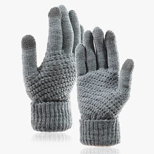Cheap Plain Color Knitted Warm Gloves Wholesale Winter Men Women Fashion Touch Screen Jacquard Gloves