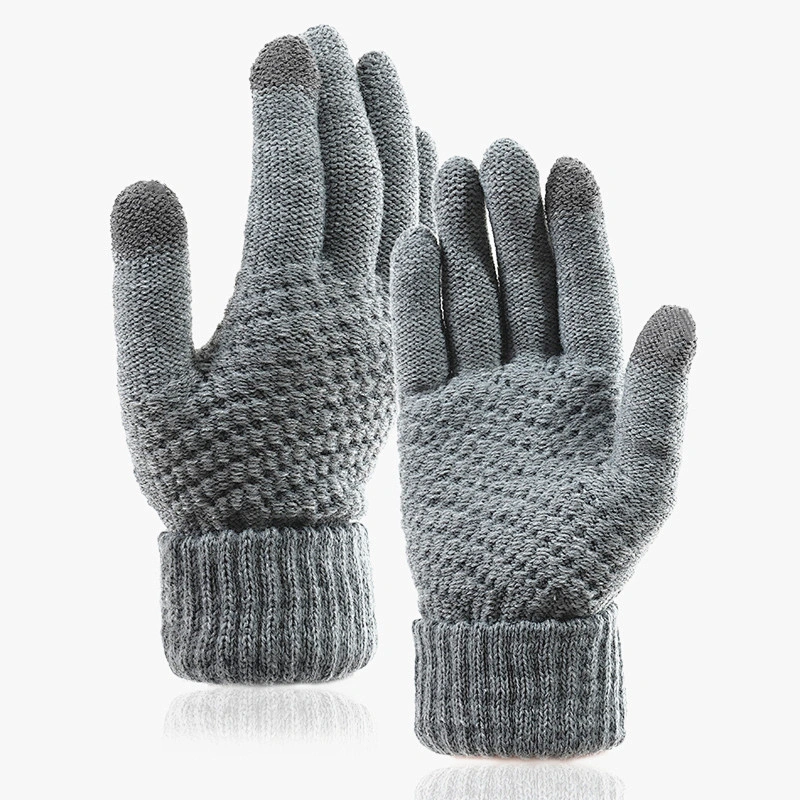 Cheap Plain Color Knitted Warm Gloves Wholesale Winter Men Women Fashion Touch Screen Jacquard Gloves