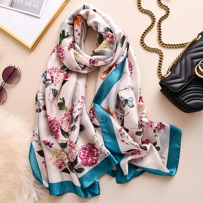 2020 spring and autumn new simulation silk scarf female long shawl seaside sunscreen beach towel