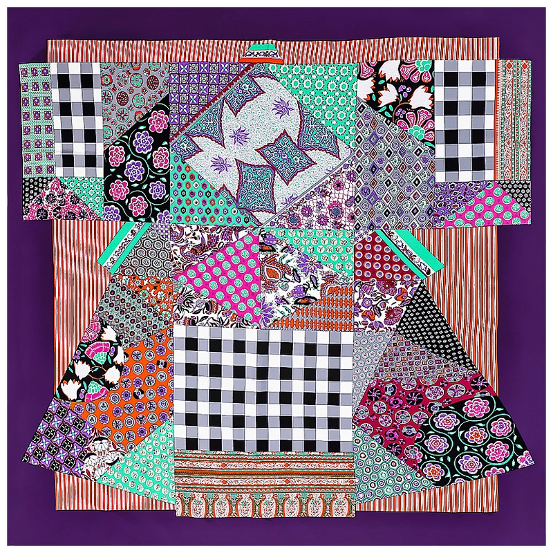 Colorblock printing imitated sunscreen shawl scarfsunscreen shawl scarf silk plaid summer square silk scarf