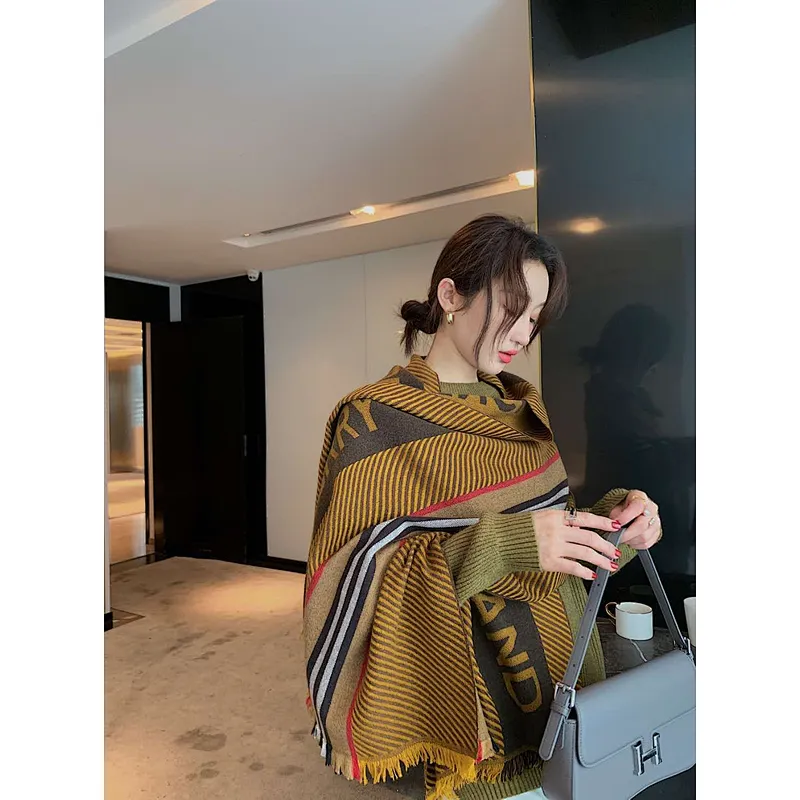 Brand Scarf Double-Sided Letter Tassel Scarf European American Style Winter Warmth Long Shawl Dual-Use Scarf