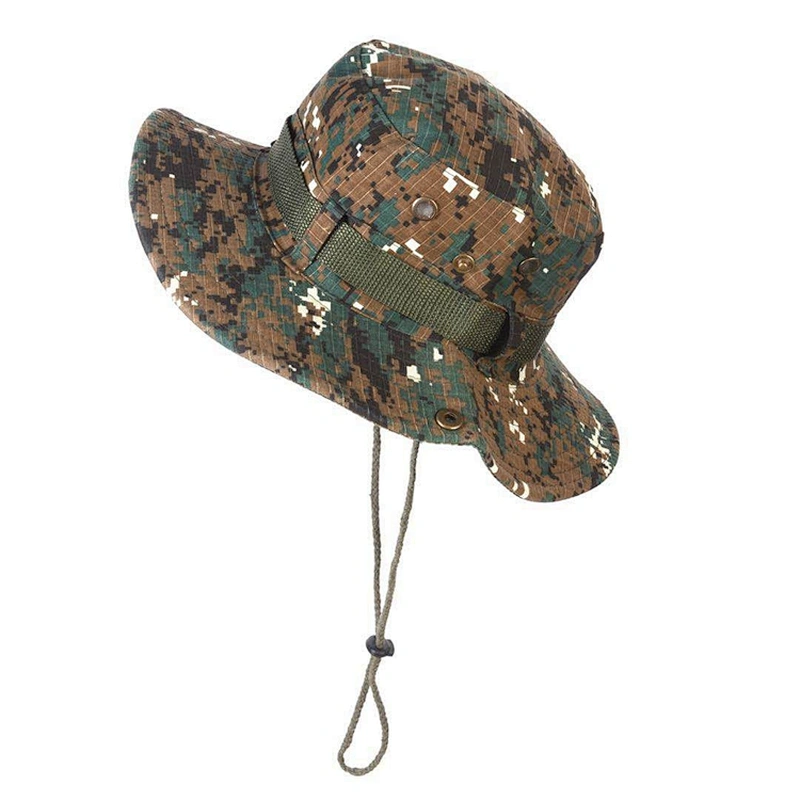 Unisex Wide Brim Sun Logo Summer Protection Camouflage Fisherman Bucket Hat Custom