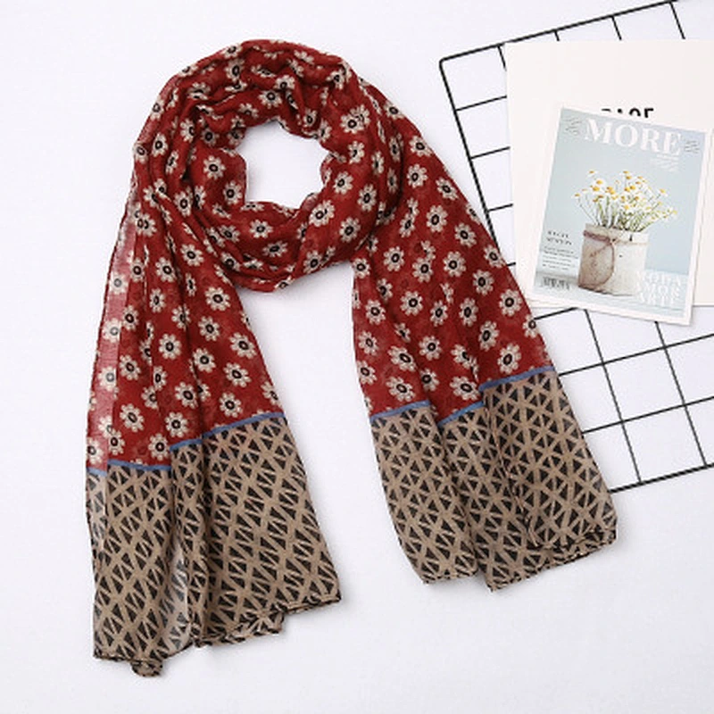New daisy printed sunscreen shawl voile fabric muslim outdoor headscarf scarf beach shawl