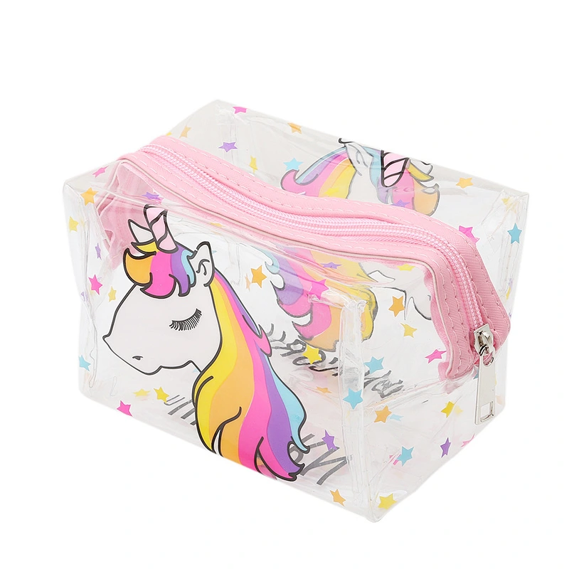 Wholesale Custom Waterproof Zipper Pvc Transparent Makeup Bag Unicorn Cosmetic Pouch