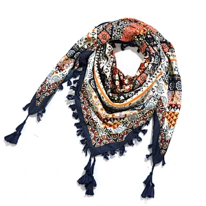 Bohemian Ladies Scarf Ethnic Style Knotted Tassel Scarf Jacquard Big Square Scarf