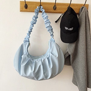 Women Ruffles Strap Shoulder Bag Designer Fashion Frilled Purses Handbags Ruched Large Totes Solid Underarm Bags