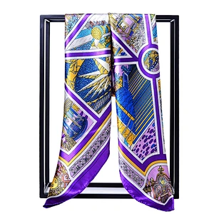 Hot sale Europe and the United States new printing simulation silk satin scarf scarf large square shawl multi-style wholesale