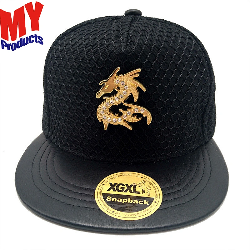 High Quality 6 Panel Caps Metal Logo Custom Design Embroidery Snapback Hats
