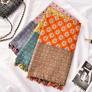 New Spring Summer Travel Ethnic Scarf Geometric Pattern Color Matching Twill Cotton Beach Towel Cotton Linen Scarf