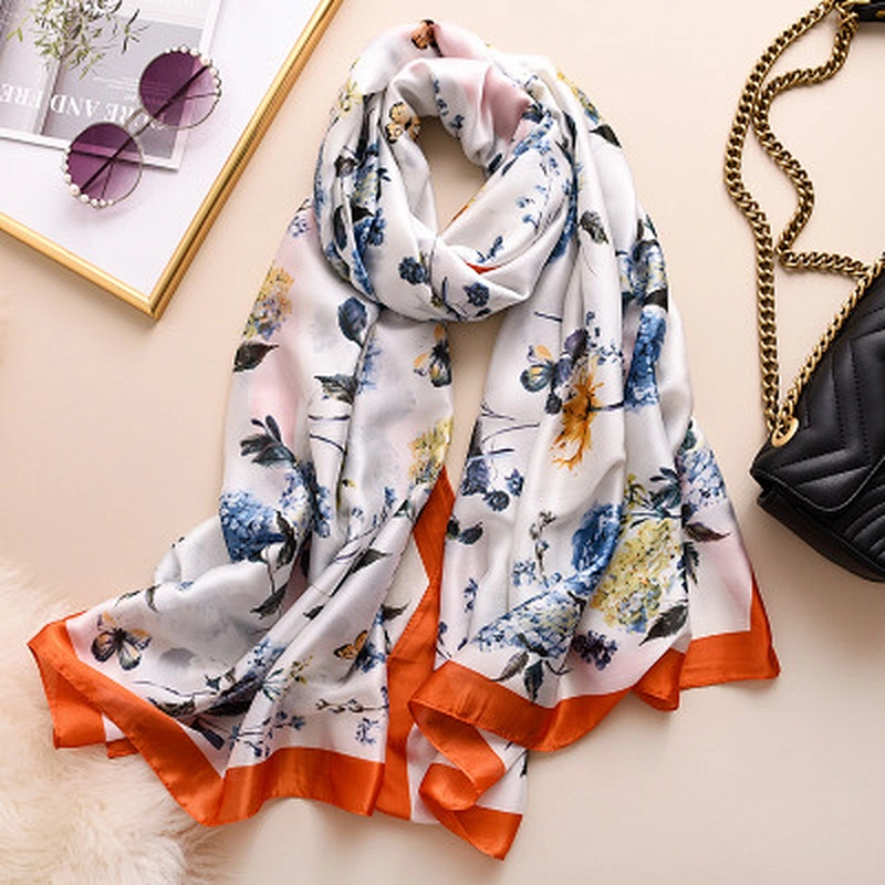 2020 spring and autumn new simulation silk scarf female long shawl seaside sunscreen beach towel