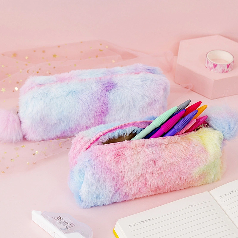 Large Capacity Pen Case Colorful Plush Pen Bag Office Stationery Bag Cosmetic Bag For Girls Boys