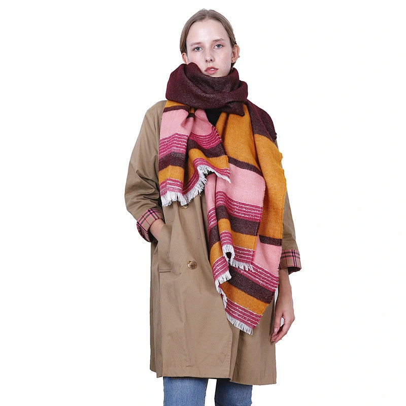 Fall Winter New Style Stripes Color Matching Cashmere Scarf Women Warm Scarf Thick Shawl