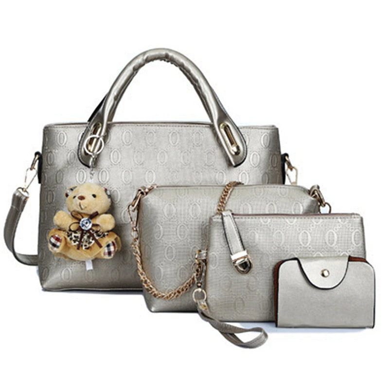 Fashion Cork Fabric Wholesale Tassel toy pendant Pu Leather Lady Handbag Sets ladies bags designer 4 piece handbag set