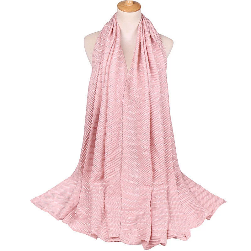 Monochrome 10 colors optional striped sunscreen shawl scarf cotton pleated muslim hijab scarf