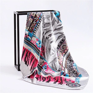 Explosive fashion women retro ethnic geometric square leopard print silk scarf satin scarfs
