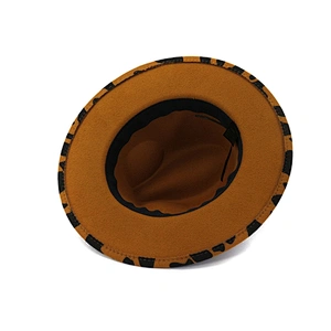 Autumn Winter Ladies Felt Leopard Print Wide Brimmed Felt Fedora Jazz Cap Panama Hat