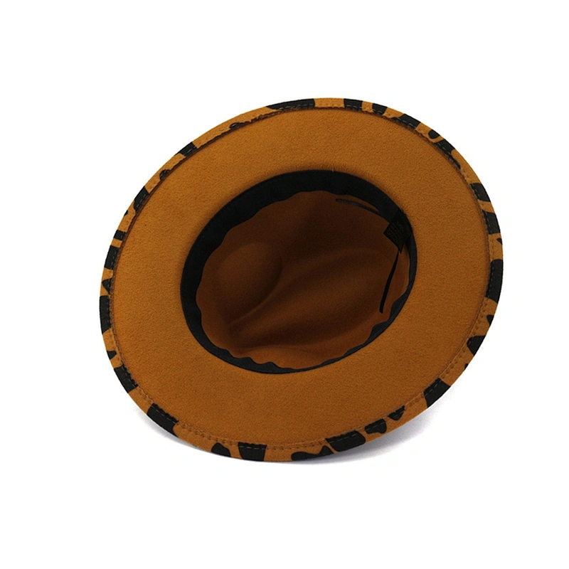 Autumn Winter Ladies Felt Leopard Print Wide Brimmed Felt Fedora Jazz Cap Panama Hat