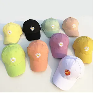 Korean Star Popular Women Girls Kids Daisy Embroidery Baseball Cap Outdoor Sun Block Cap
