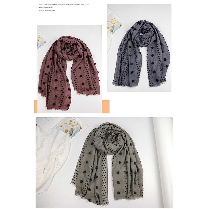 Korean Version Classic Fashion Flower Scarf Long Ladies Solid Color Cotton And Linen Silk Scarf Dual-Use Shawl