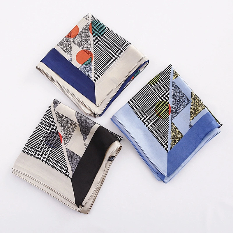 Spring and autumn polka dot houndstooth 70CM scarf multifunctional bound printed silk square scarf