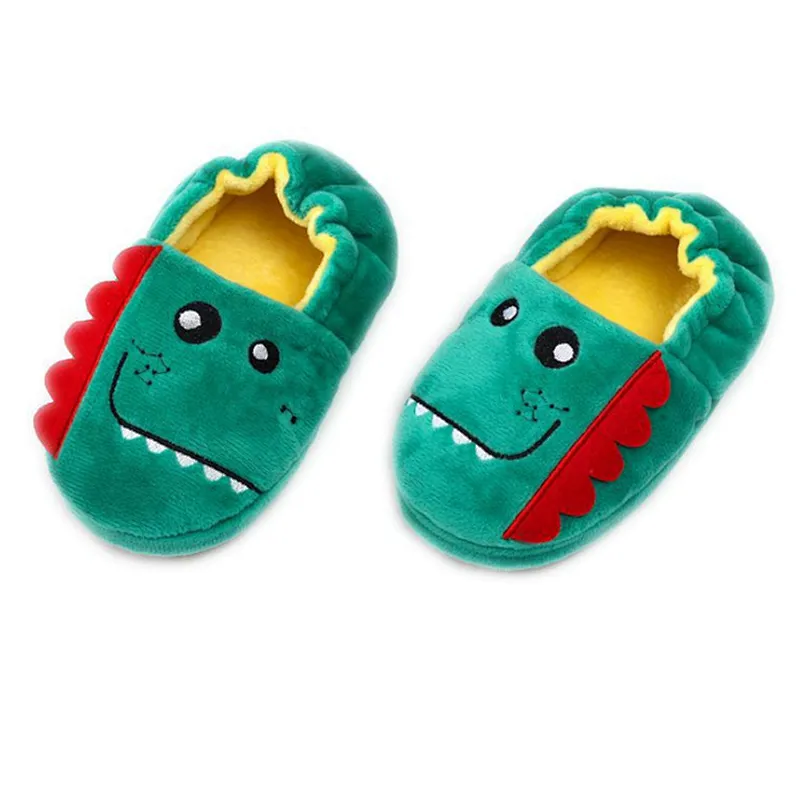 OEM Winter Super Soft Green Dinosaur Slippers Plush Indoor Bedroom Modern Girls Novelty Wholesale Indoor Plush Slippers