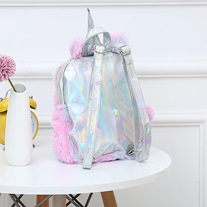Wholesale 2020 Fashion Girls Plush Rainbow Travel Backpack Kids Cute Unicorn School Bags Charm Unicorn Backpack