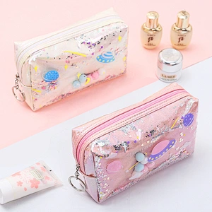 Cute Large Capacity Planet Quicksand Cosmetic Bag Girl Women Portable Small Travel Bag