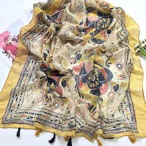 Dark Ginger Yellow Tassel Ethnic Style Seaside Beach Travel Photo Thin Sunscreen Dual-Use Scarf Shawl