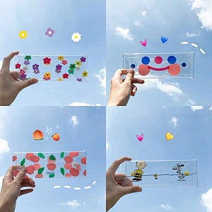 Wholesale Ins Hot Transparent Cute Flower Pen Bag Cloud Smile Face Pencil Case Student Use Stationery Storage Box