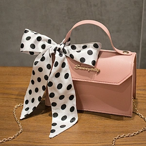 Silk Scarf Decoration PU Handbag 2020 New Korean Trend Gold Chain Shoulder Messenger Bag