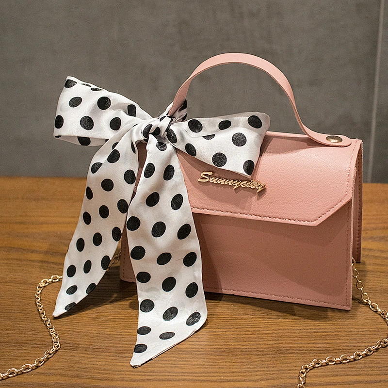 Silk Scarf Decoration PU Handbag 2020 New Korean Trend Gold Chain Shoulder Messenger Bag