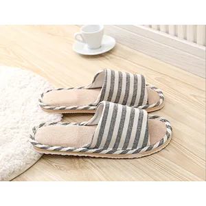 2020 New Arrival Linen Fabric Breathable Eco-Friendly Fabric Multi Color Design Unisex Anti Skid Lightweight House Slippers