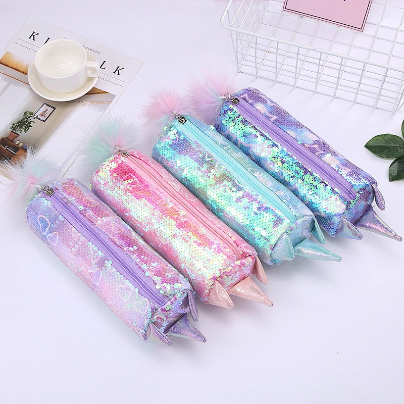 New Unicorn Student Pencil Case Rainbow Sequins Colorful Cartoon Pencil Case Stationery Storage Bag