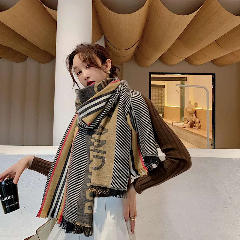 Brand Scarf Double-Sided Letter Tassel Scarf European American Style Winter Warmth Long Shawl Dual-Use Scarf