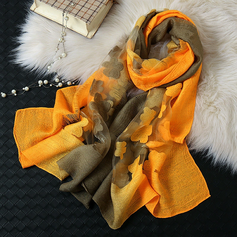 Fashion Women Jacquard Hollow Lace Gradient Silk Scarf Spring Shawls and Wraps Towel Femme Beach Sjaals