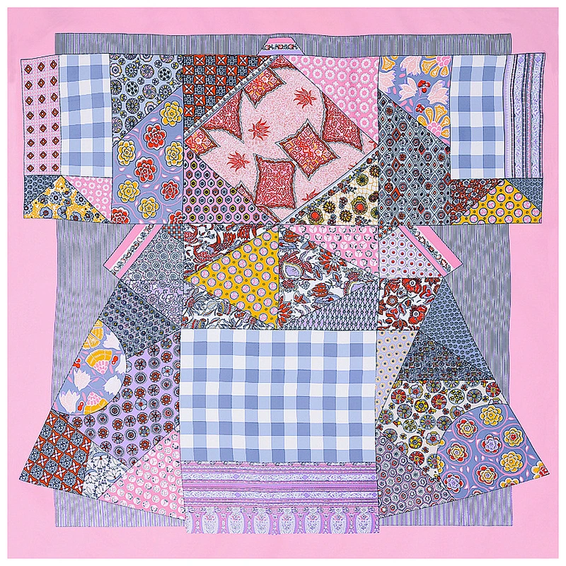 Colorblock printing imitated sunscreen shawl scarfsunscreen shawl scarf silk plaid summer square silk scarf