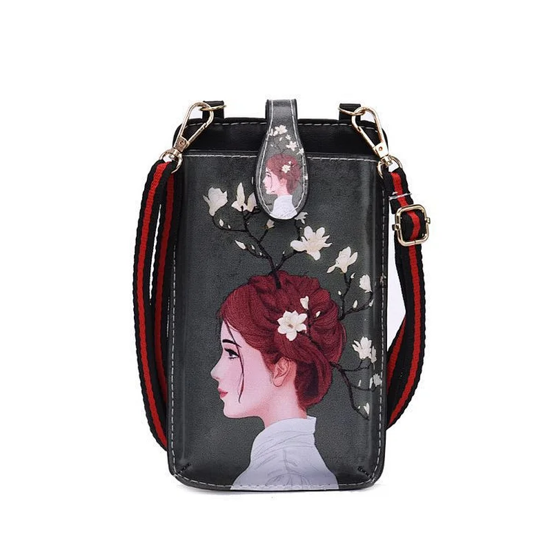2020 New Mobile Phone Bag Cartoon Printing Casual Shoulder Bag Trendy Messenger Lady Bag