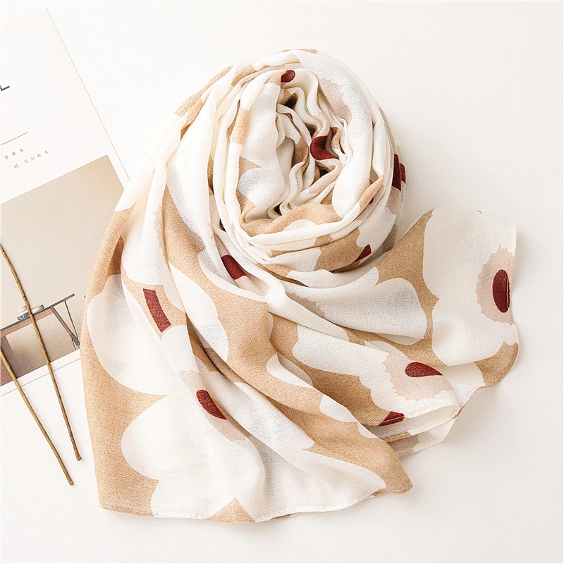 Cotton And Linen Feel Scarf Women Autumn White Flowers Wild Silk Scarf Shawl Dual-Use Thin Keep Warm Scarves