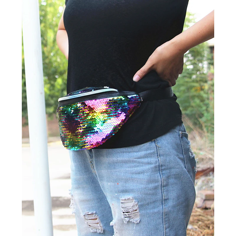 Wholesale Sequin Sport Custom Women Fanny Waist Bag Pack Girls Glitter Reversible Sequin Fanny Pack