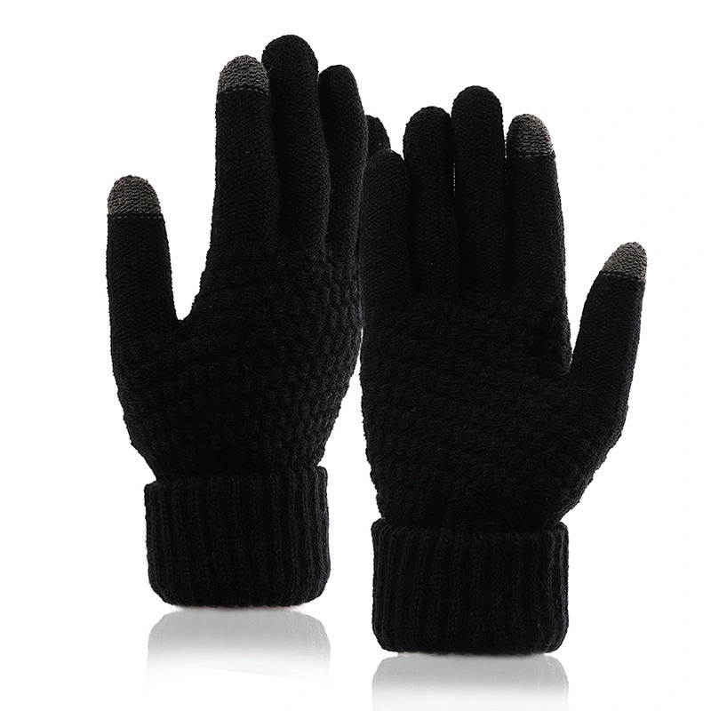 Cheap Plain Color Knitted Warm Gloves Wholesale Winter Men Women Fashion Touch Screen Jacquard Gloves