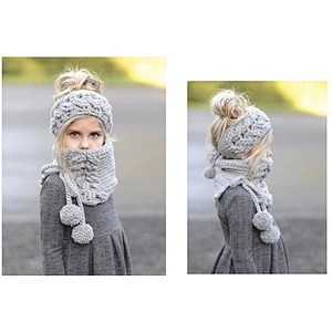 2020 New Kids Hat Suit Autumn Winter Warm Knitted Hat Cute Female Baby Hat Neck Scarf Two-Piece Set With Pom Pom