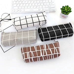 Canvas Geometric Pencil Case School Simple Striped Grid Cute Kawaii Pencil Bag Pouch Office Students Kids Stationery Supplies
