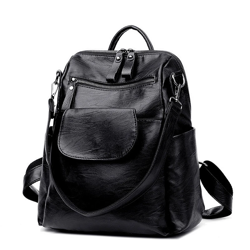 2020 New Wholesale Stylish Ladies Pu Leather Black Backpack School Bag