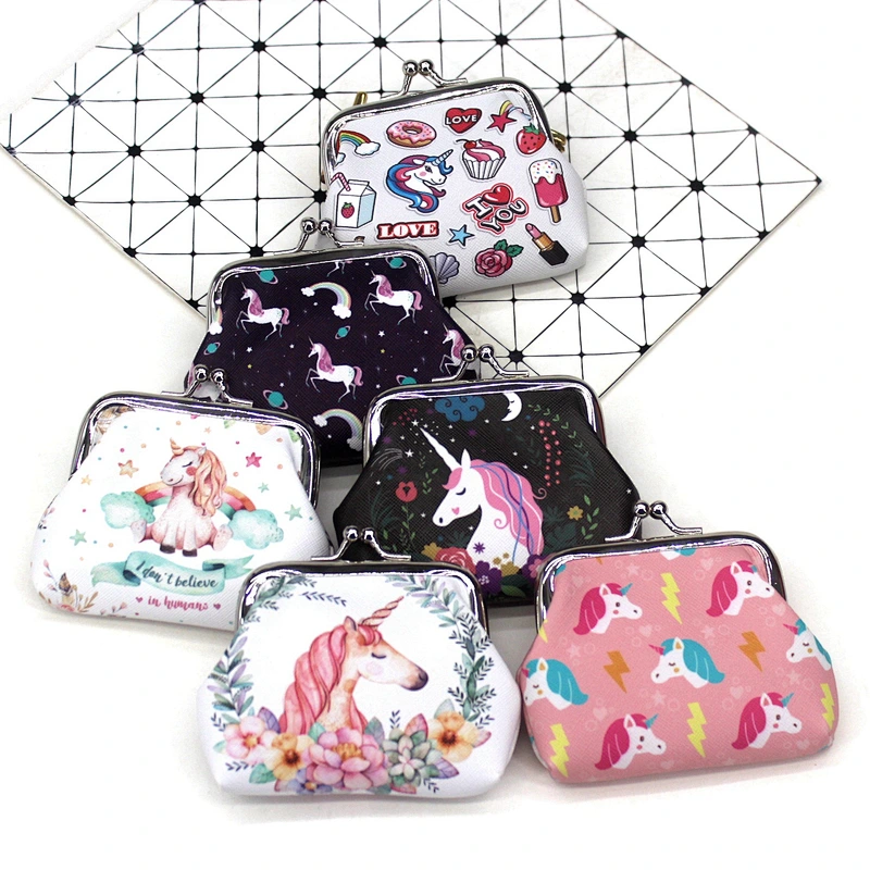 Factory wholesale unicorn print coin purse cartoon creative lady purse